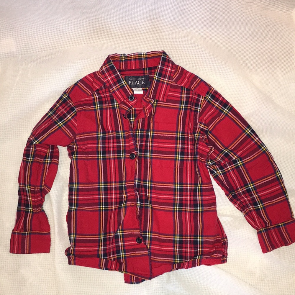 The Children’s Place Toddler Boy Holiday Red Plaid Button Down Shirt | Size 2T